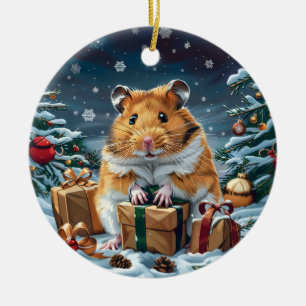 Hamster met kerstcadeaus keramisch ornament