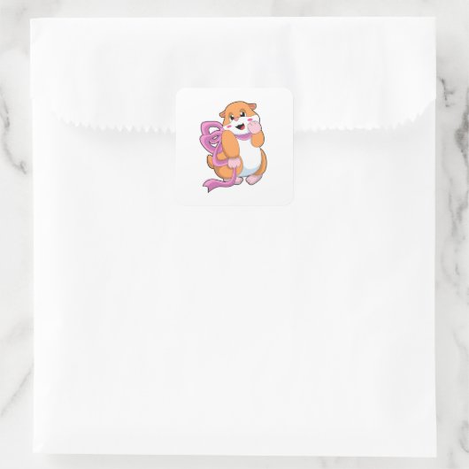 Hamster met lint vierkante sticker (Tas)