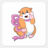 Hamster met lint vierkante sticker (Voorkant)