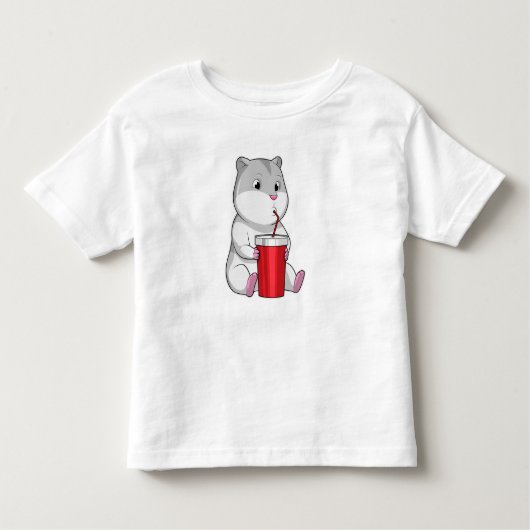 Hamster met Mok en Drink stro Kinder Shirts (Voorkant)