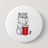 Hamster met Mok en Drink stro Ronde Button 7,6 Cm (Voorkant)