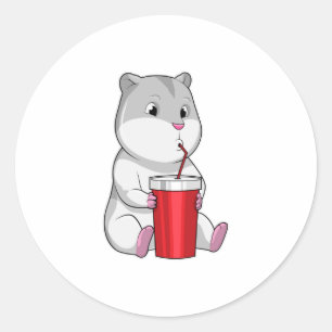 Hamster met Mok en Drink stro Ronde Sticker