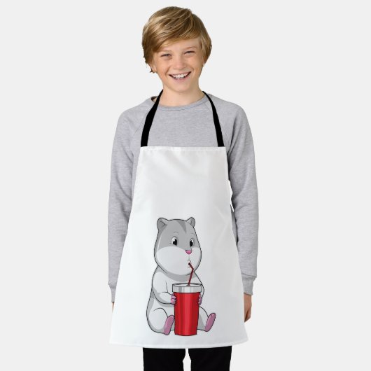 Hamster met Mok en Drink stro Schort (Gedragen)