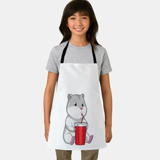 Hamster met Mok en Drink stro Schort (Insitu)