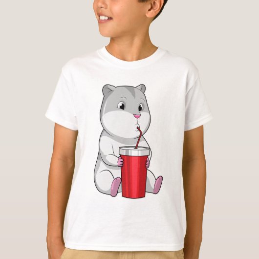 Hamster met Mok en Drink stro T-shirt (Voorkant)