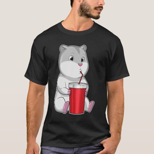 Hamster met Mok en Drink stro T-shirt (Voorkant)