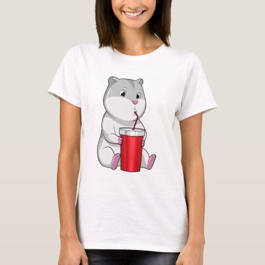 Hamster met Mok en Drink stro T-shirt (Voorkant)