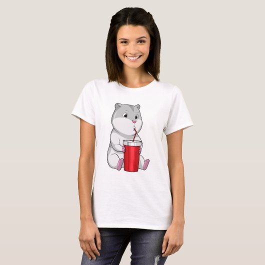 Hamster met Mok en Drink stro T-shirt (Voorkant volledig)