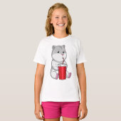Hamster met Mok en Drink stro T-shirt (Voorkant volledig)