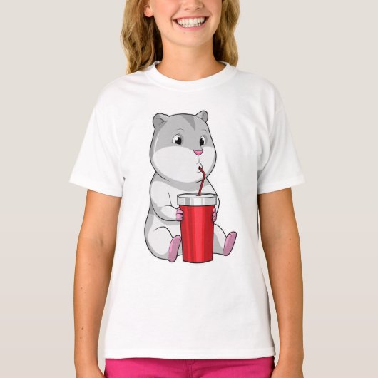 Hamster met Mok en Drink stro T-shirt (Voorkant)