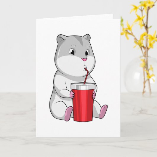 Hamster met mok en rietje kaart (Gele Bloem)