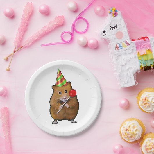 Hamster met Party Pet en Lollipop, Illustratie Papieren Bordje (Feest)