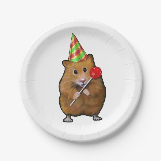 Hamster met Party Pet en Lollipop, Illustratie Papieren Bordje (Voorkant)