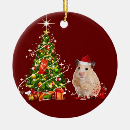 Hamster met Pet schaats met kerstmis Keramisch Ornament (Voorkant)