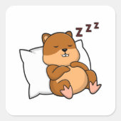 Hamster met Pillow Vierkante Sticker (Voorkant)