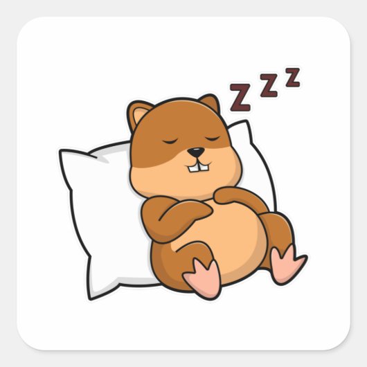 Hamster met Pillow Vierkante Sticker (Voorkant)