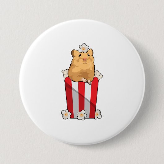 Hamster met Popcorn Ronde Button 7,6 Cm (Voorkant)