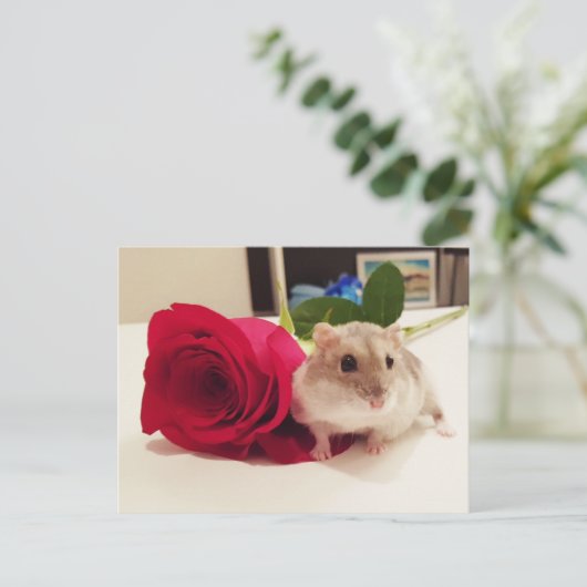Hamster met Roos Briefkaart (Staand voorkant)