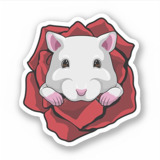 Hamster met Roos Sticker (Voorkant)