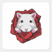Hamster met Roos Vierkante Sticker (Voorkant)