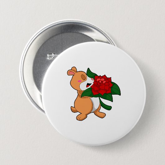 Hamster met Vloeiend Roos Ronde Button 7,6 Cm (Voorkant /achterkant)