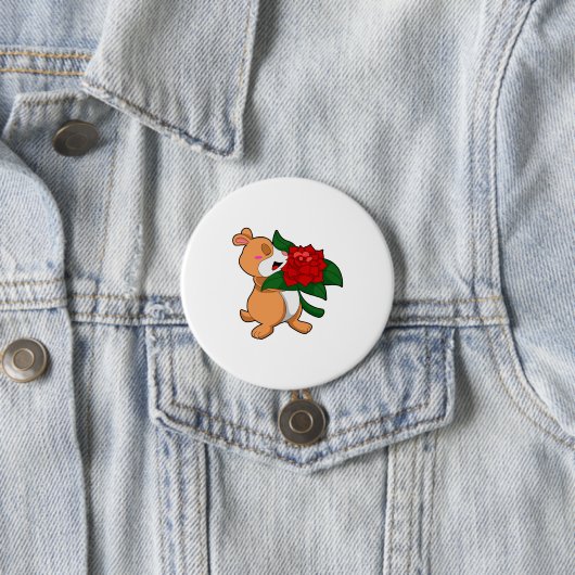 Hamster met Vloeiend Roos Ronde Button 7,6 Cm (In situ)