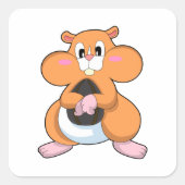 Hamster met Walnut Vierkante Sticker (Voorkant)