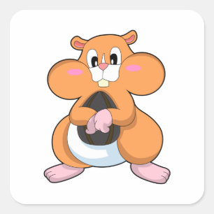 Hamster met Walnut Vierkante Sticker