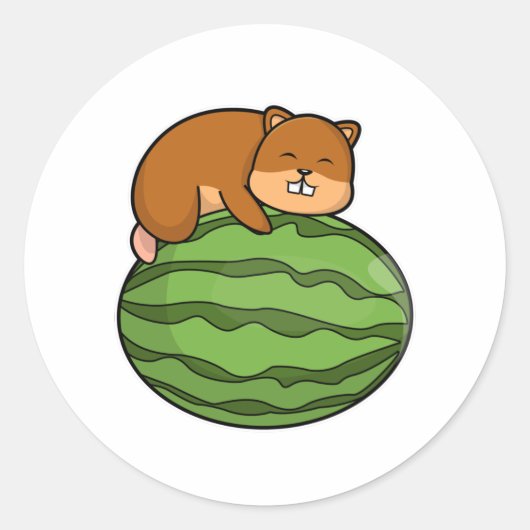 Hamster met Watermeloen Ronde Sticker (Voorkant)