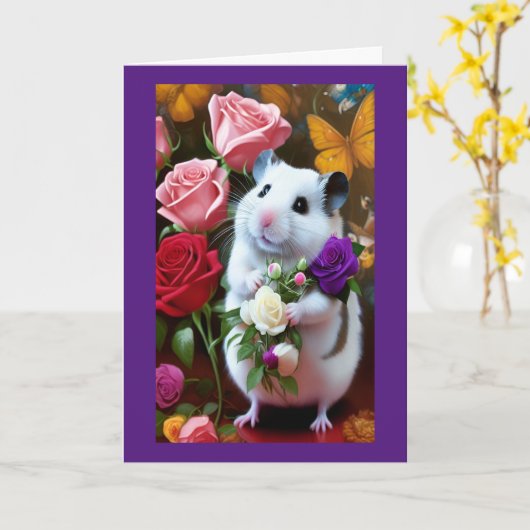 Hamster Moederdag Wenskaart Kaart (Gele Bloem)