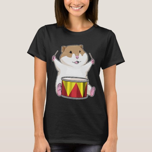 Hamster Musicus Drum Muziek T-shirt (Voorkant)