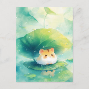 Hamster Onder Groene Bladparaplu op Vijver Briefkaart