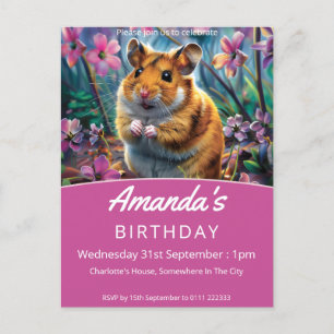 Hamster onder Pink Flowers Verjaardagsfeest Uitnodiging Briefkaart