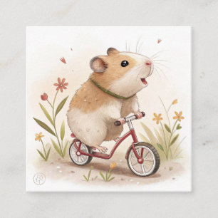 Hamster op de fiets vierkante visitekaartje