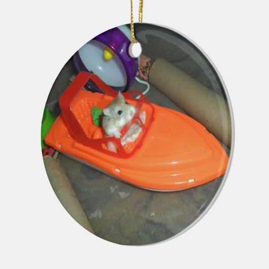 Hamster op een boot keramisch ornament (Links)