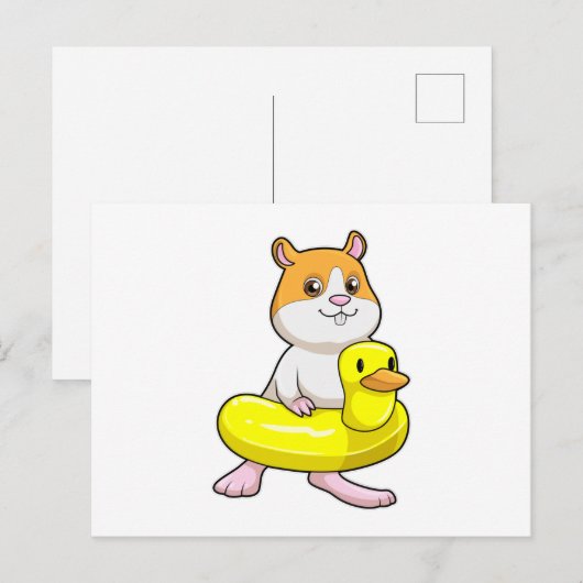 Hamster op het strand met eend als zwemband briefkaart (Voorkant / Achterkant)