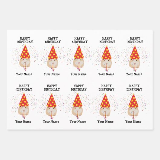 Hamster Parting - Dieren op Birthday Party Name Inpakpapier Vel (Voorkant)