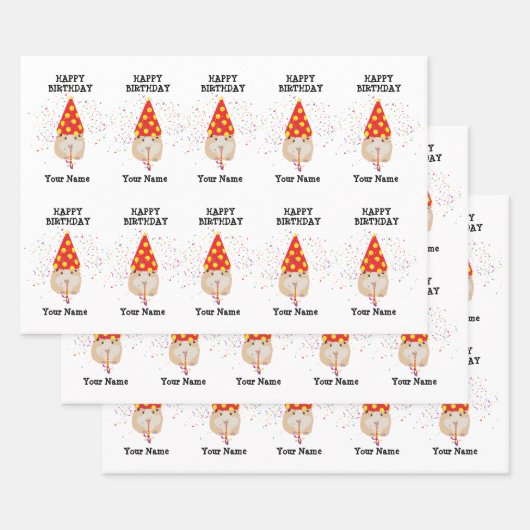 Hamster Parting - Dieren op Birthday Party Name Inpakpapier Vel (Set)