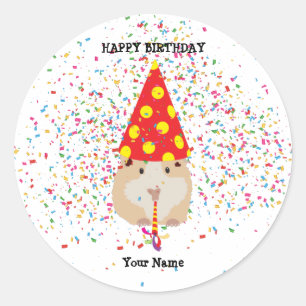 Hamster Parting - Dieren op Birthday Party Name Ronde Sticker