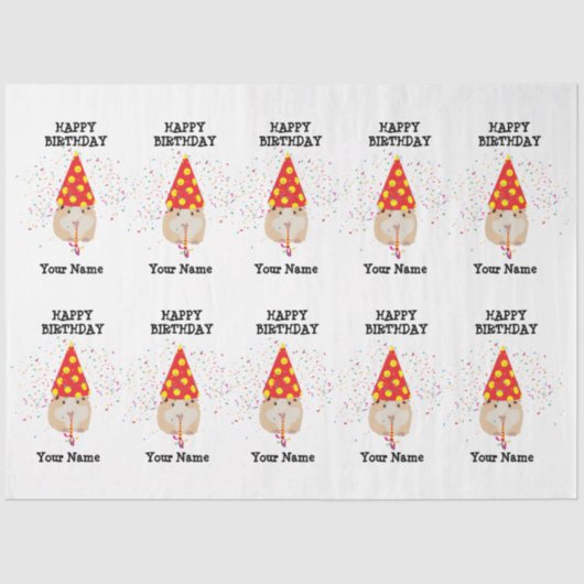 Hamster Parting - Dieren op Birthday Party Name Tissuepapier (Voorkant)