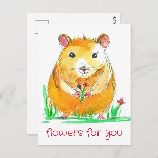 Hamster Pet Flower Bouquet Kind Words Briefkaart (Voorkant / Achterkant)