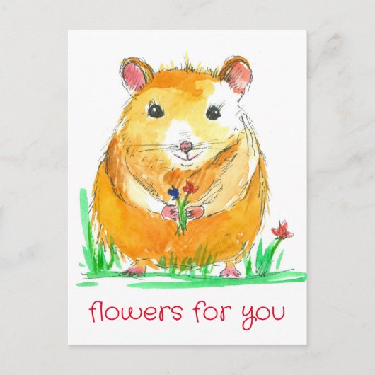 Hamster Pet Flower Bouquet Kind Words Briefkaart (Voorkant)