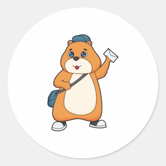 Hamster Postman Letter Ronde Sticker (Voorkant)