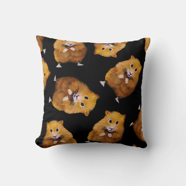 Hamster, Random Pattern op Black, Originele Kunst Kussen (Voorkant)