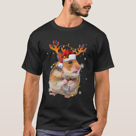Hamster Reindeer Kerstlammeren Funny Hamster Xm T-shirt (Voorkant)