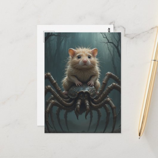 Hamster Riding a Spider Briefkaart (Voorkant / Achterkant in situ)