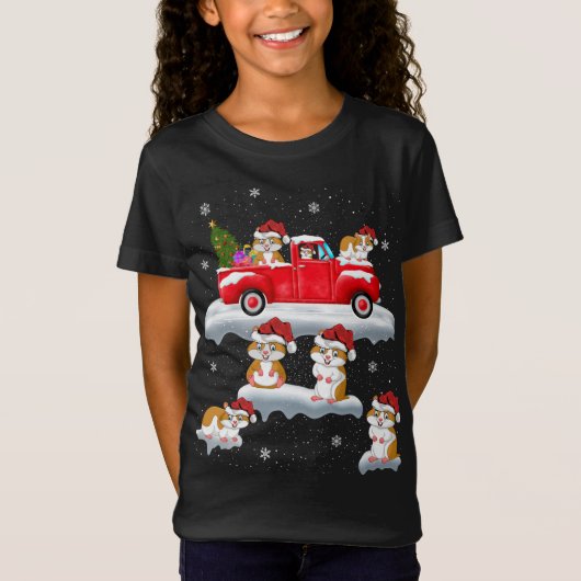 Hamster Rijden Kerstboom Rode Vrachtwagen Hamster  T-shirt (Voorkant)