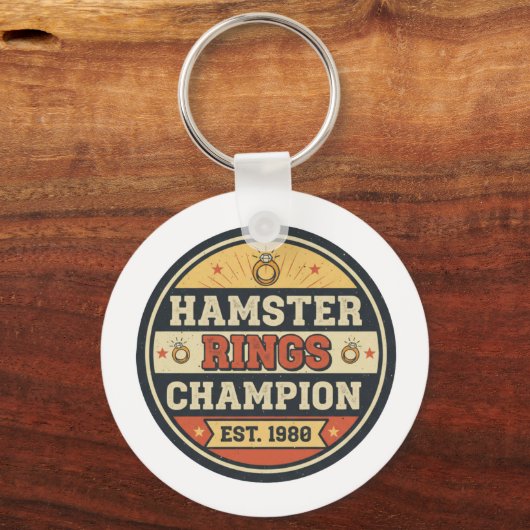 Hamster Rings Kampioen Retro Badge Sleutelhanger (Voorkant)