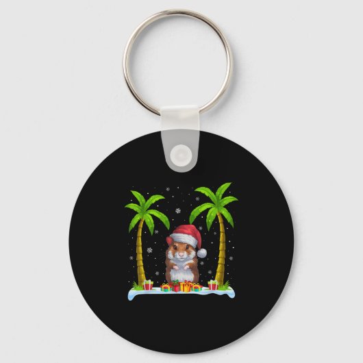 Hamster Santa Hat Palm Tree Beach Xmas Pajama Sleutelhanger (Voorkant)