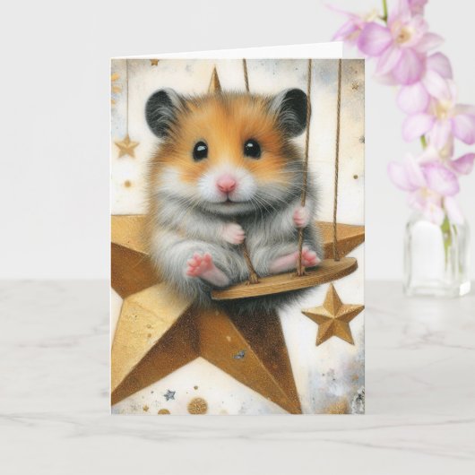 Hamster schommelt tussen de sterren alle gelegenhe kaart (Orchidee)
